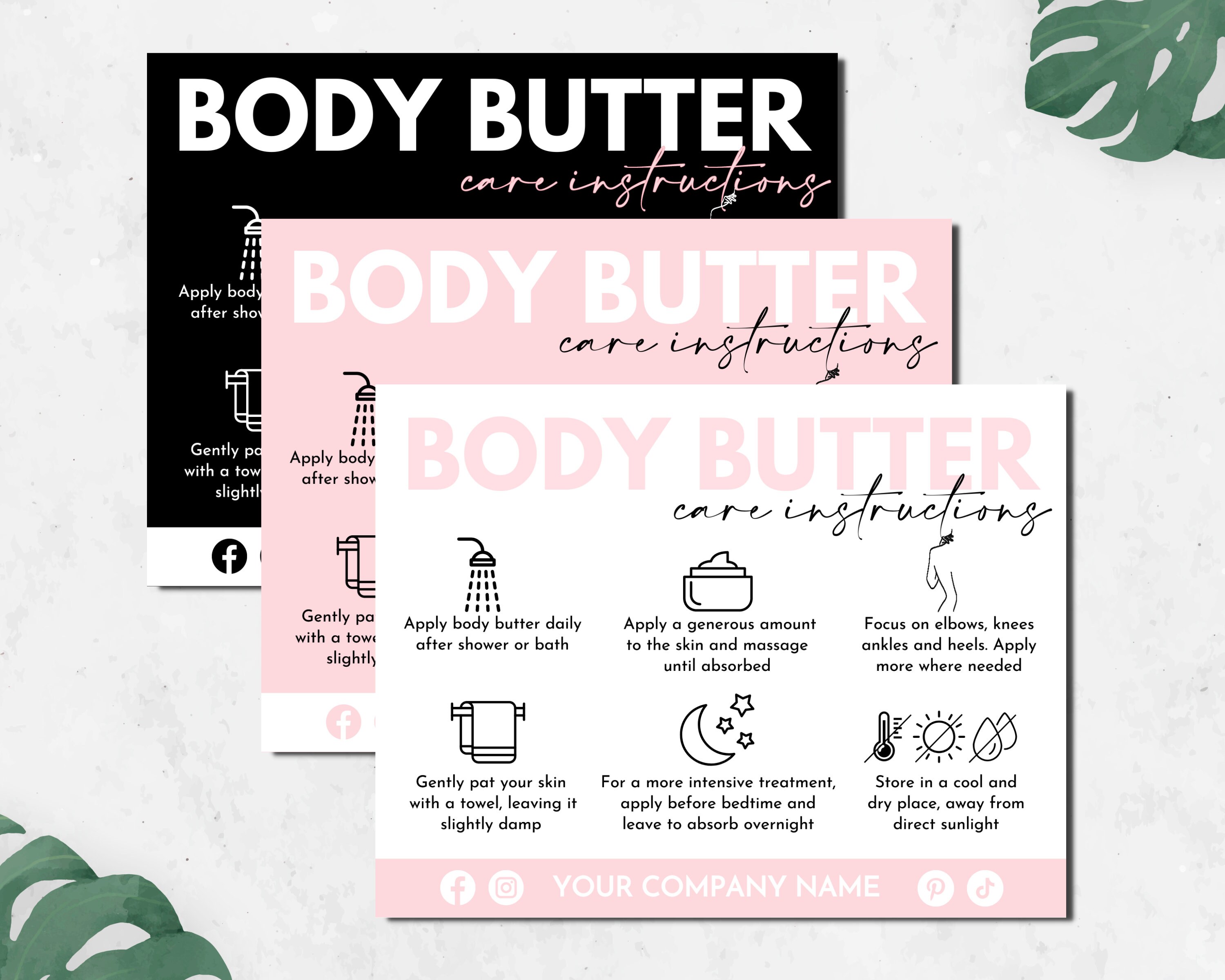 Editable Body Butter Care Card Template, Printable Whipped Shea Butter Care Instructions, Body Souffle Application Care Guide. TDS-05