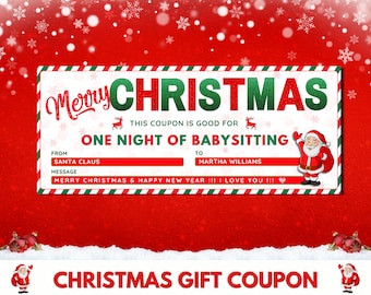 Christmas Babysitting Coupon, Editable Christmas Babysitting Gift Certificate Template, Printable Canva Christmas Gift Idea For Her. TDS-13
