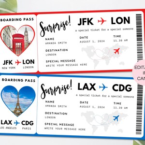 Modèle de carte d'embarquement pour la Saint-Valentin, idée cadeau modifiable pour la Saint-Valentin, billet d'embarquement pour la Saint-Valentin, modèle de billet d'avion imprimable. FT-13