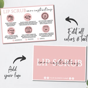 Editable Lip Scrub Care Card, Lip Sugar Scrub Care Instructions ...