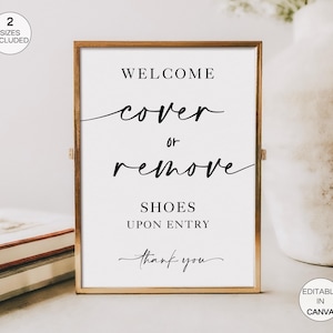 Welcome Remove or Cover Shoes Sign Template, Editable Welcome To Our Open House Sign, No Shoes Door Sign, Remove Shoes Sign Canva Template