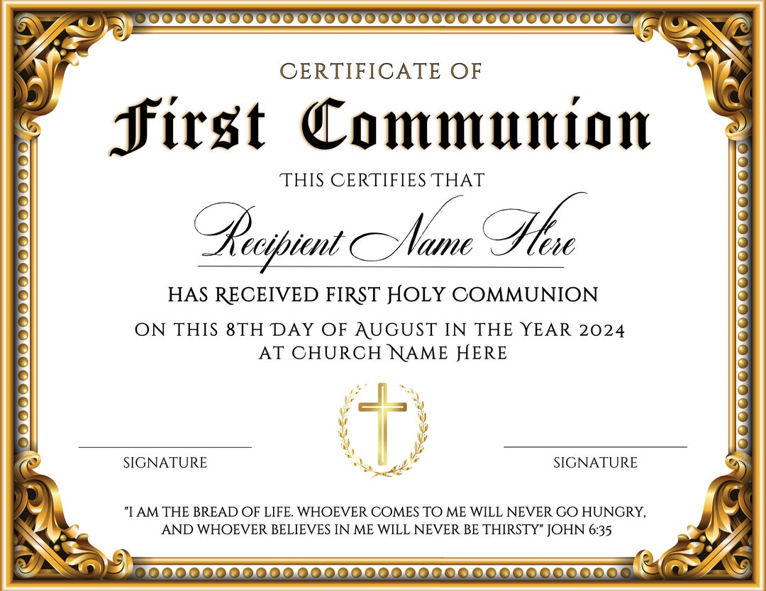 First Communion Certificate Template Editable First Holy Etsy First Communion Certificate Template Editable First Holy Etsy