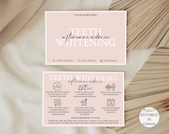 Teeth Whitening Aftercare Card, Editable Teeth Whitening Care Instructions, Printable Teeth Treatment Post Care Guide Canva Template. TDS-05