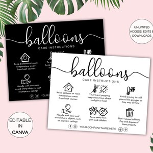 Balloon Care Card, Editable Balloons Care Instructions, Air Helium Balloons Safety Instructions,Printable Balloons Care Guide Canva Template