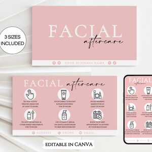 Facial Aftercare Card, Facial Care Cards, Printable Esthetician Care Introductions Template, Facial Treatment Post Care Guide.