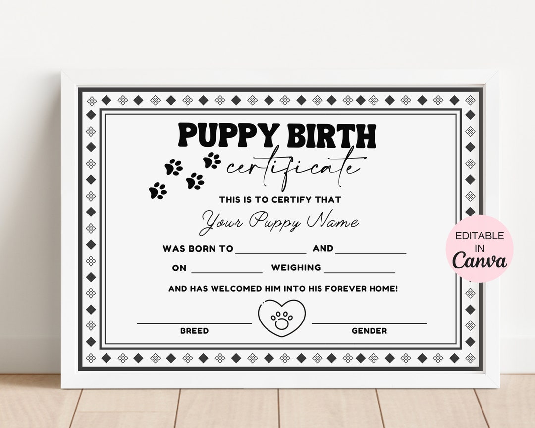 Puppy Birth Certificate Template, Editable New Puppy Birth Certificate Puppy Birth Certificate Template, Editable New Puppy Birth Certificate