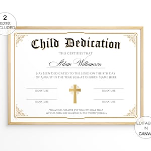 Editable Baby Dedication Certificate, Printable Child Dedication Certificate Template, Baptism Certificate, Dedication Keepsake. TDS-10
