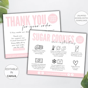 Sugar Cookies Care Card Canva Template, Editable Cookie Care Instructions, Printable Bakery Business Care Card, Cookies Order Insert. TDS-05