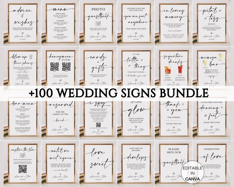 Minimalist Wedding Sign Bundle, Modern Wedding Signage Bundle, Editable Wedding Signs Canva Template, +100 Wedding Reception Signs Set image 12