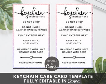 Editable Keychain Care Card, Keychains Care Instructions, Printable Business Insert, Canva Template
