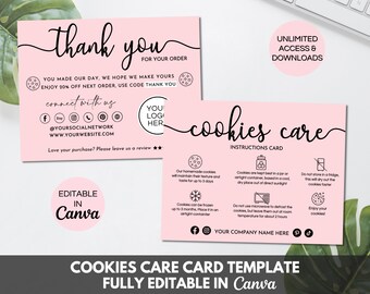Cookie Care Card, Printable Cookies Business Thank You Inserts, Editable Canva Template