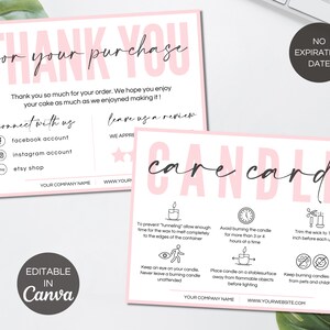 Editable Candle Care Card, Candle Business Thank You Cards, Candle Care Cards Template, Printable Candle Care Instructions Card. TDS-05
