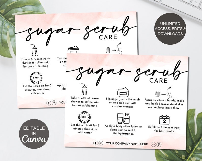 Scrub Application Editable Sugar Scrub Care Card, Exfoliating Butter Body Scrub ...