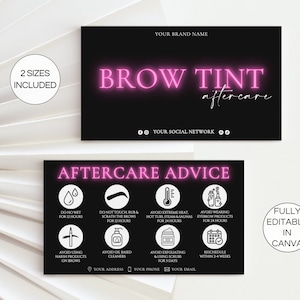 Brow Tint Aftercare Card, Editable Brows Tint Care Card, Printable Beauty Salon Esthetician Template, Brow Tint Customer Care Guide. TDS-05