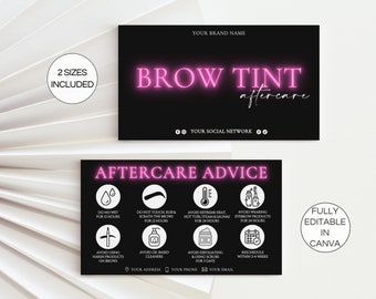 Brow Tint Aftercare Card, Editable Brows Tint Care Card, Printable Beauty Salon Esthetician Template, Brow Tint Customer Care Guide. TDS-05