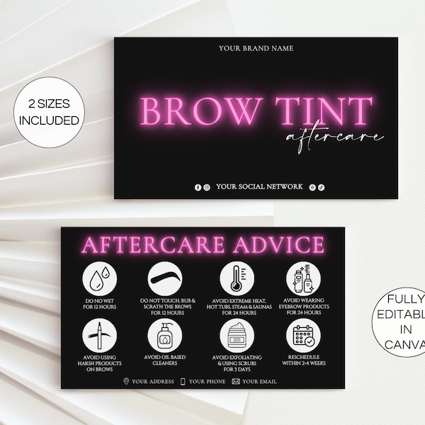 Brow Tint Aftercare Card, bewerkbare Brows Tint Care Card, afdrukbare schoonheidssalon schoonheidsspecialiste sjabloon, Brow Tint klantenservice gids. TDS-05
