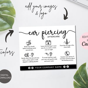 Ear Piercing Aftercare Card Template, Editable Piercing Guide Card ...