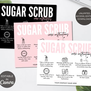 Sugar Scrub Care Card Template, Editable Body Scrub Care Guide, Printable Exfoliating Butter Application Customer Instructions. TDS-05 image 1