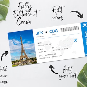 Modèle canva modifiable de carte d'embarquement, billet d'avion imprimable, voyage surprise avec carte d'embarquement, billet d'embarquement DIY à télécharger. FT-13 image 4