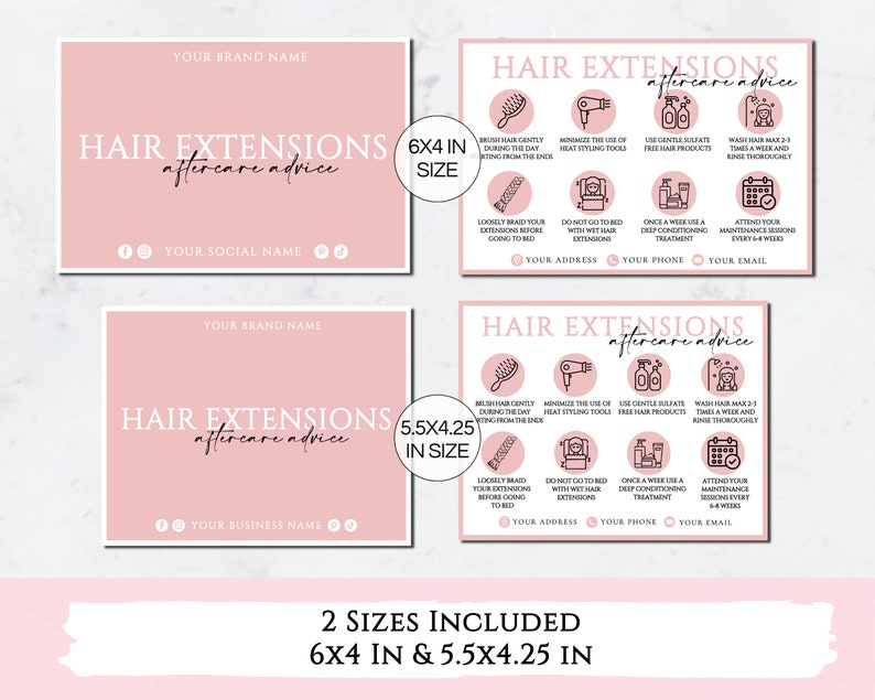 Editable Hair Extensions Aftercare Card, Printable Hair Extension Care ...