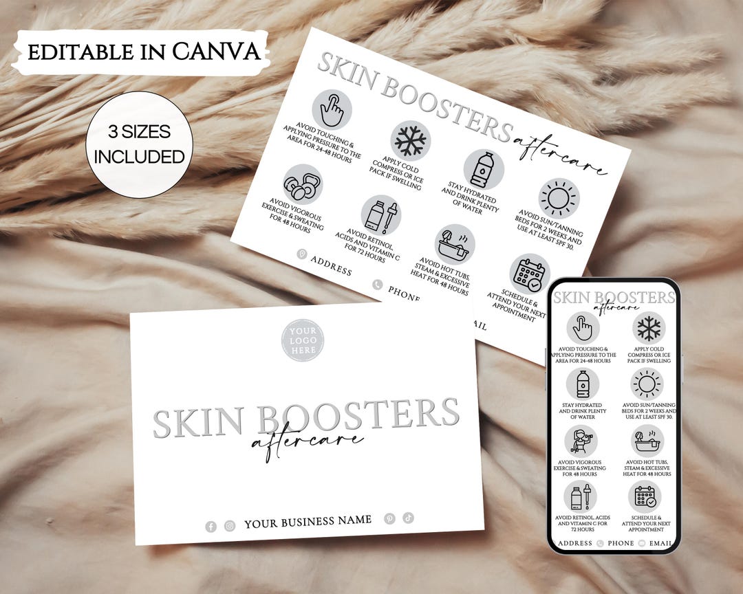 Skin Boosters Aftercare Card, Printable Beauty Salon Cards, Editable ...
