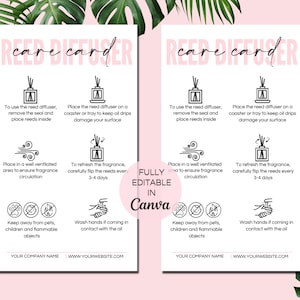 Reed Diffuser Care Card, Printable Reed Diffuser Care Instructions, Room Diffuser Business Inserts, Canva Template. TDS-05