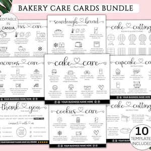 Pacchetto di biglietti di assistenza per attività di panetteria, biglietti di assistenza per piccole attività di panetteria modificabili, biglietto di assistenza per torte, biscotti, cupcake, macaron, 10 modelli