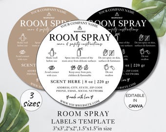 Room Spray Warning Label, Printable Spray Caution Labels, Editable Canva Template