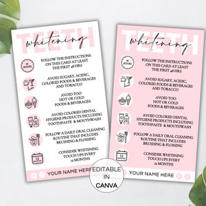 Teeth Whitening Aftercare Card, Editable Teeth Whitening Care Instructions, Printable Teeth Treatment Post Care Guide Canva Template. TDS-05