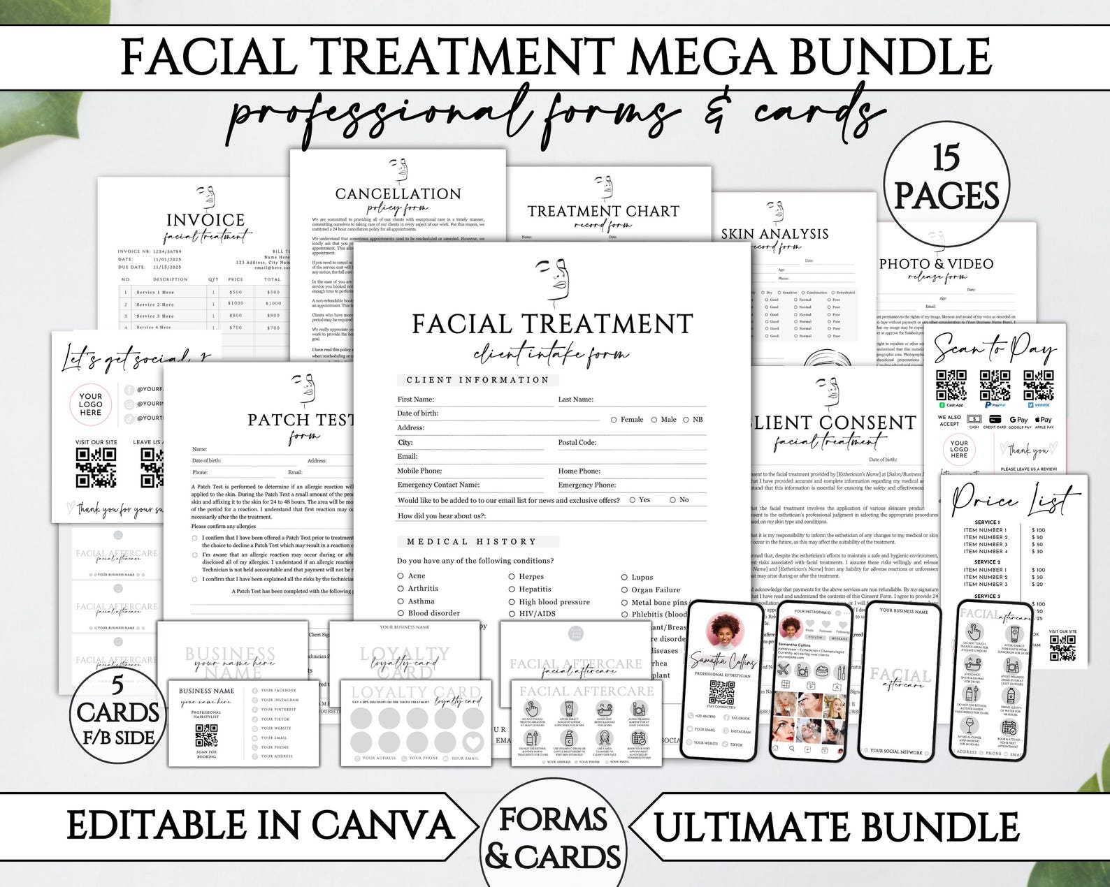 Facial Paperwork Facial Treatment Forms, Editable Facial Consultation Form, Printable ...