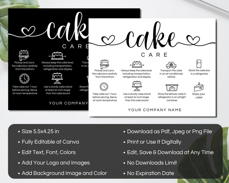 Cake Care Card Template Editable Cake Care Instructions Etsy