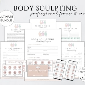 Body Sculpting Intake Forms Bundle, Editable Body Contouring Consultation Consent Form,Esthetician Client Intake Forms Canva Template.TDS-05