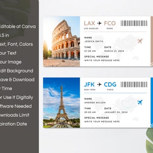 Editable Boarding Pass Canva Template, Printable Airline Ticket, Boarding Pass Surprise Trip, Digital Download DIY Boarding Ticket. TDS-13 image 2