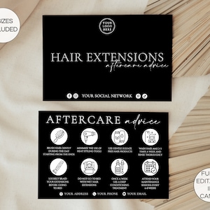 Hair Extensions Care Card Template, bewerkbare haarverlenging nazorg, afdrukbare kapsalon verzorgingsinstructies, haarverzorgingsgids. TDS-05