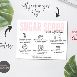 Sugar Scrub Care Card Template, Editable Body Scrub Care Guide, Printable Exfoliating Butter Application Customer Instructions. TDS-05 image 3