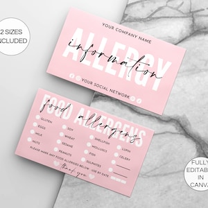 Food Allergens Card Template, Editable Allergen Checklist Card ...
