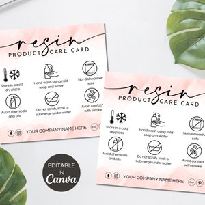 Bewerkbare harsverzorgingskaart, afdrukbare harsproductverzorgingsinstructies, harssieradenverzorging Canva-sjabloon, instant digitale download. TDS-05