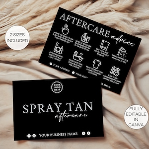 Spray Tanning Aftercare Card Template, Editable Spray Tan After Care Instructions, Printable Beauty Aftercare Cards Canva Template. TDS-05