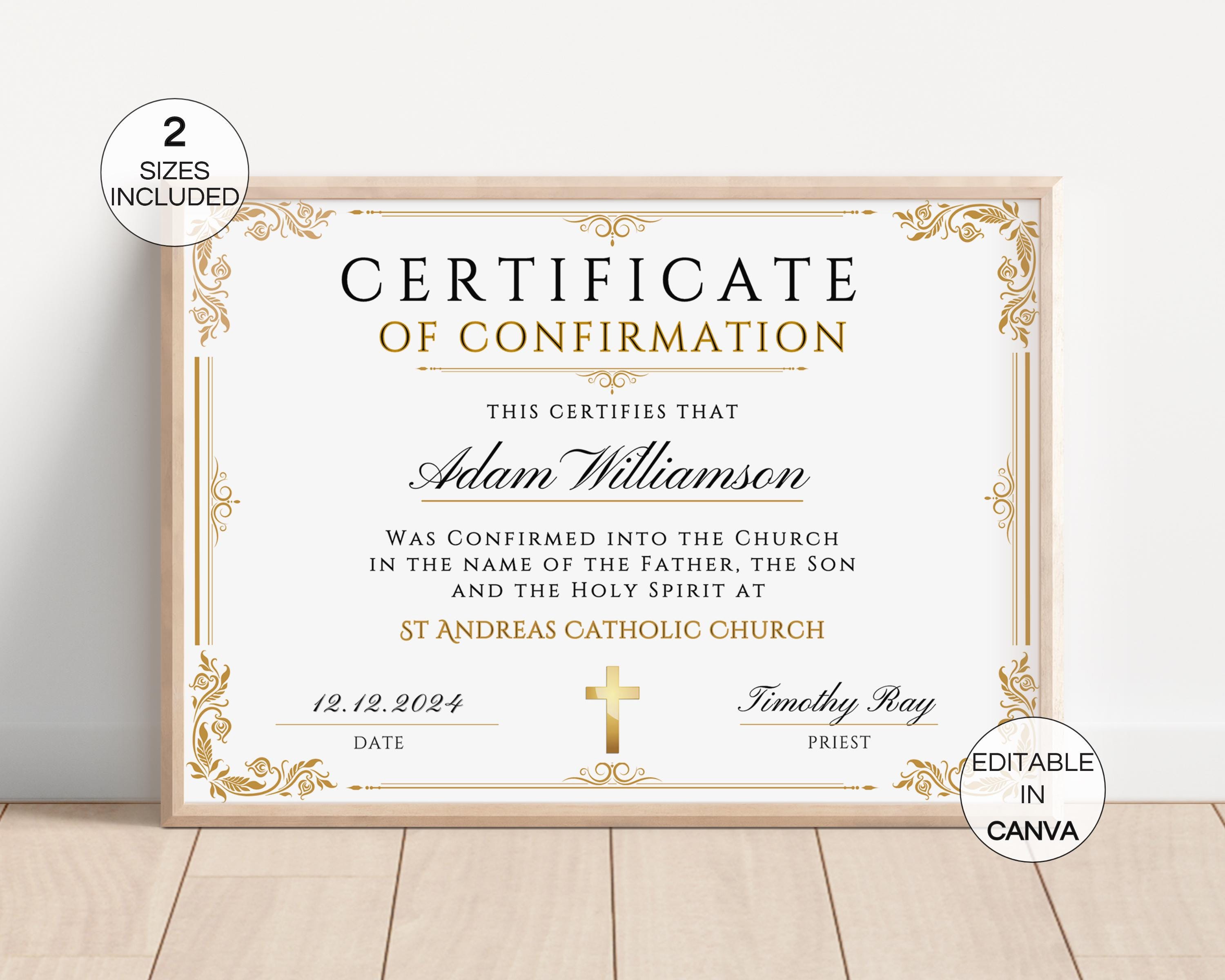 Certificate of Confirmation Template, Editable Religious Confirmation ...