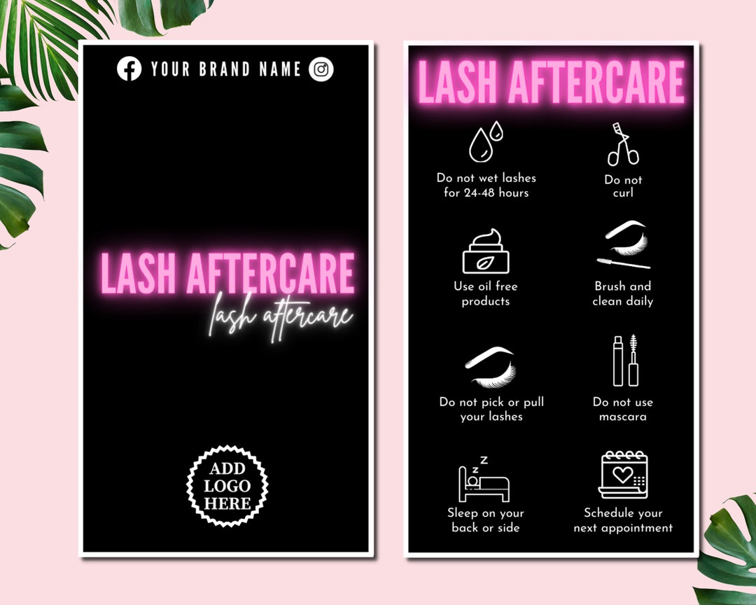 Lash Aftercare Card Template, Editable Lash Business Card, Printable