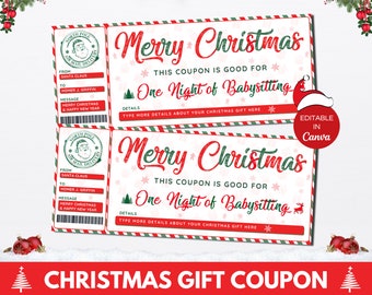 Christmas Babysitting Coupon Canva Template, Editable Christmas Babysitting Voucher, Printable Personalized Christmas Gift Idea For Her