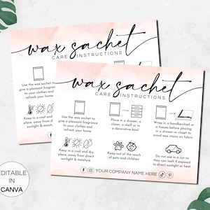 Plantilla de tarjeta de cuidado de sobre de cera, instrucciones de cuidado de sobre de cera editables, plantilla Canva de guía de cuidado de ambientador de cera imprimible. TDS-05