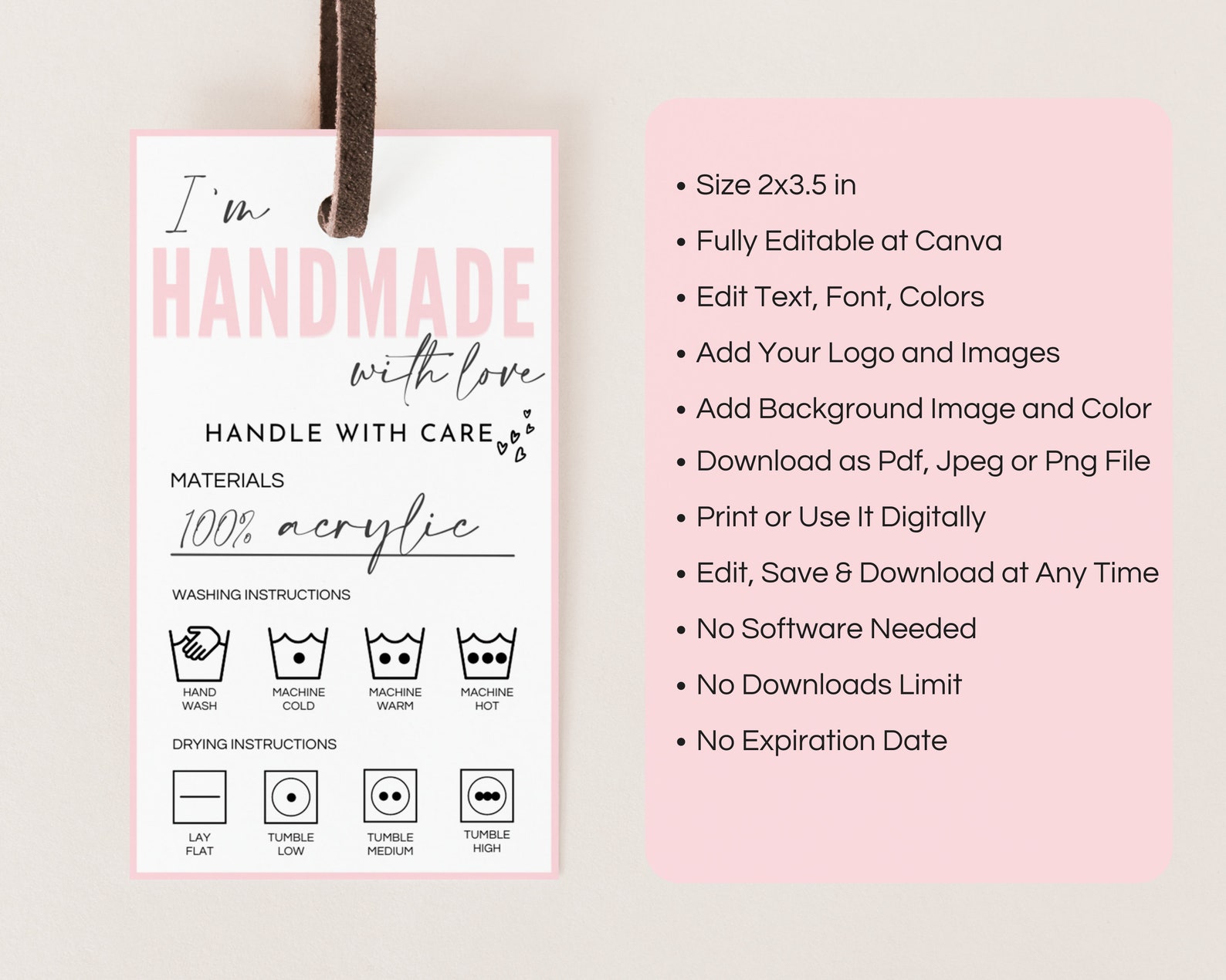 Im Handmade Editable Clothing Tag Hang Tag Canva Template - Etsy