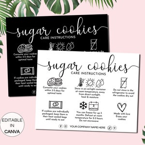 Sugar Cookies Care Card Canva-sjabloon, bewerkbare cookie-onderhoudsinstructies, afdrukbare bakkerij Business Care-kaart, cookie-bestelling invoegen. TDS-05
