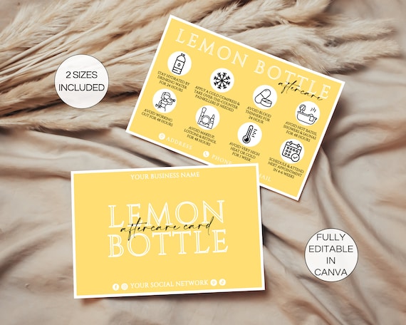 lemon bottle fat dissolving aftercare Lemon Bottle Aftercare Card, Editable Lemon Fat Dissolving Care Cards, Printable Beauty Esthetician Template