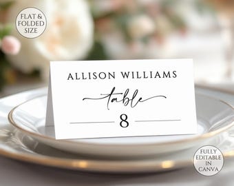 Minimalist Wedding Place Card Template, Editable Table Name Cards, Flat and Foldable Cards