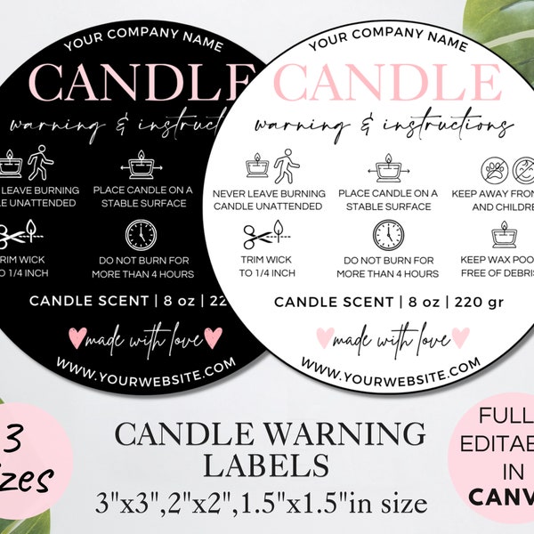 Candle Warning Label Template, Editable Candle Warning Sticker, Printable Candle Warning Instructions Instant Download Canva Template.TDS-06