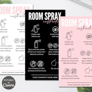 Verzorgingskaartsjabloon voor kamerspray, bewerkbare onderhoudsinstructies voor kamernevel, bewerkbare sprayverzorging voor luchtverfrisser, veiligheidshandleiding voor kamerspray. TDS-05