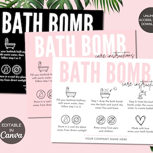 Editable Bath Bomb Care Card, Printable Bath Bombs Care Instructions, Bath Bomb Care Cards, Bath Melt Care Guide Canva Template.