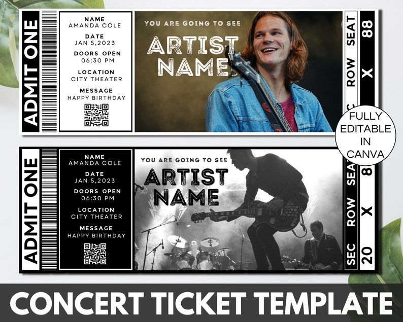 Editable Concert Ticket Canva Template, Printable Event Ticket, Custom Concert Ticket Invitation,Concert Ticket Digital Download Gift.TDS-13 zdjęcie 6